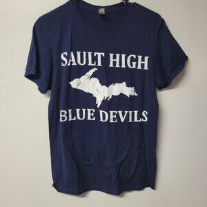 Sault High Blue Devils Upper Peninsula Michigan School Tee Shirt Mens Small